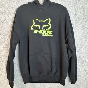 Vintage Fox Racing Hoodie Men's L Black Neon Graphic Logo Pullover Sweatshirt